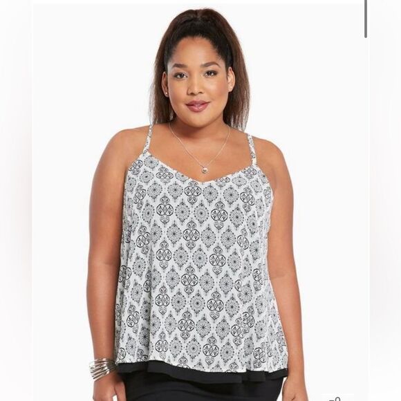 Torrid Medallion Print Double Layer Cami Black Taupe - Picture 2 of 7